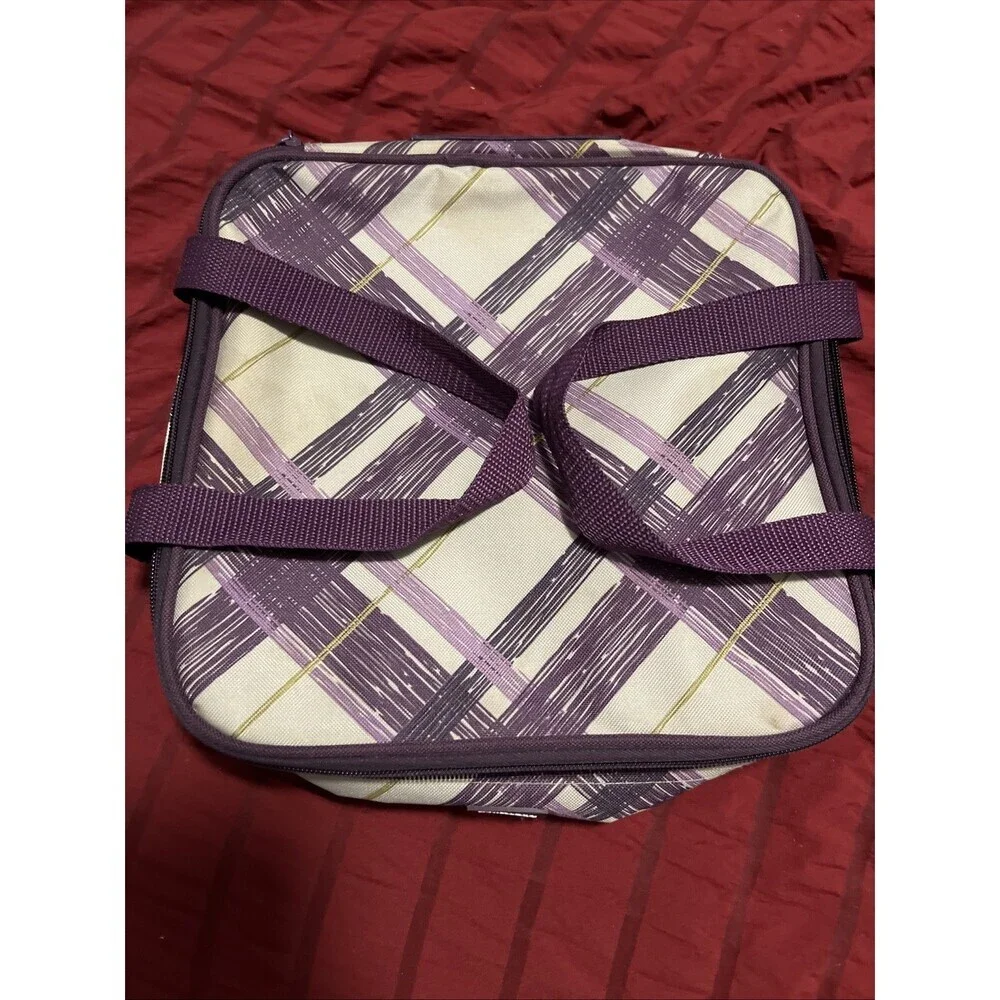 Thirty One Square Insulated Casserole Tote Purple Plaid perfect potluck Tote